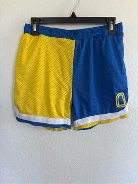Overtime Men's Blue & Yellow Mesh Athletic Shorts with Elastic Waist